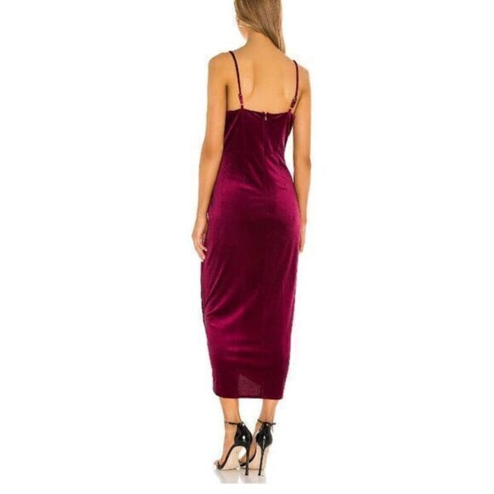 Yumi Kim Revolve Felicity Dress v-neck with a tulip skirt Red Wine Velvet Medium - Picture 5 of 11